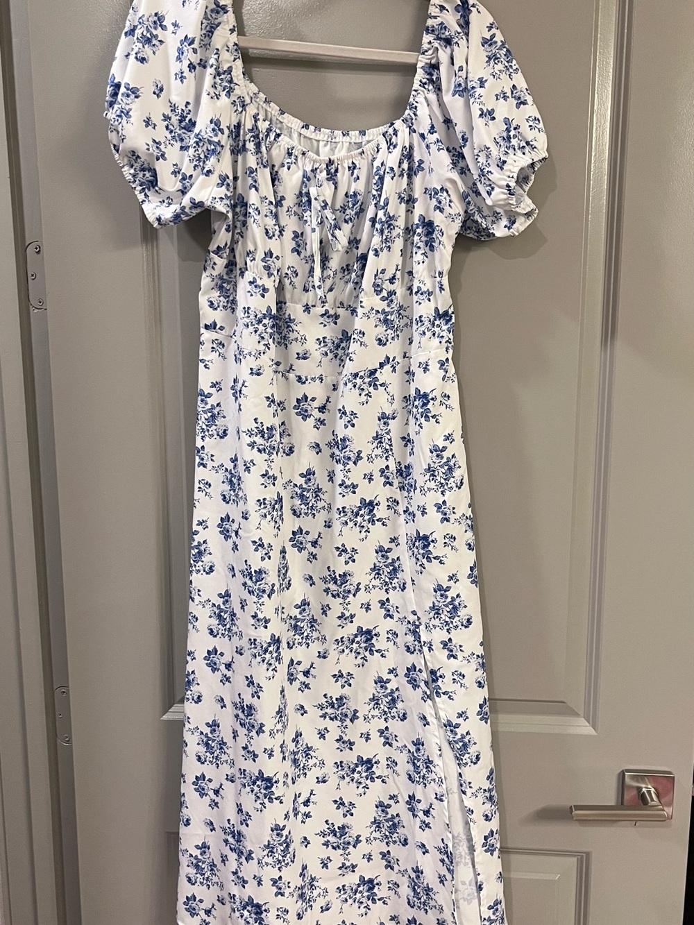 SHEIN White Maxi Dress with Blue Floral Print